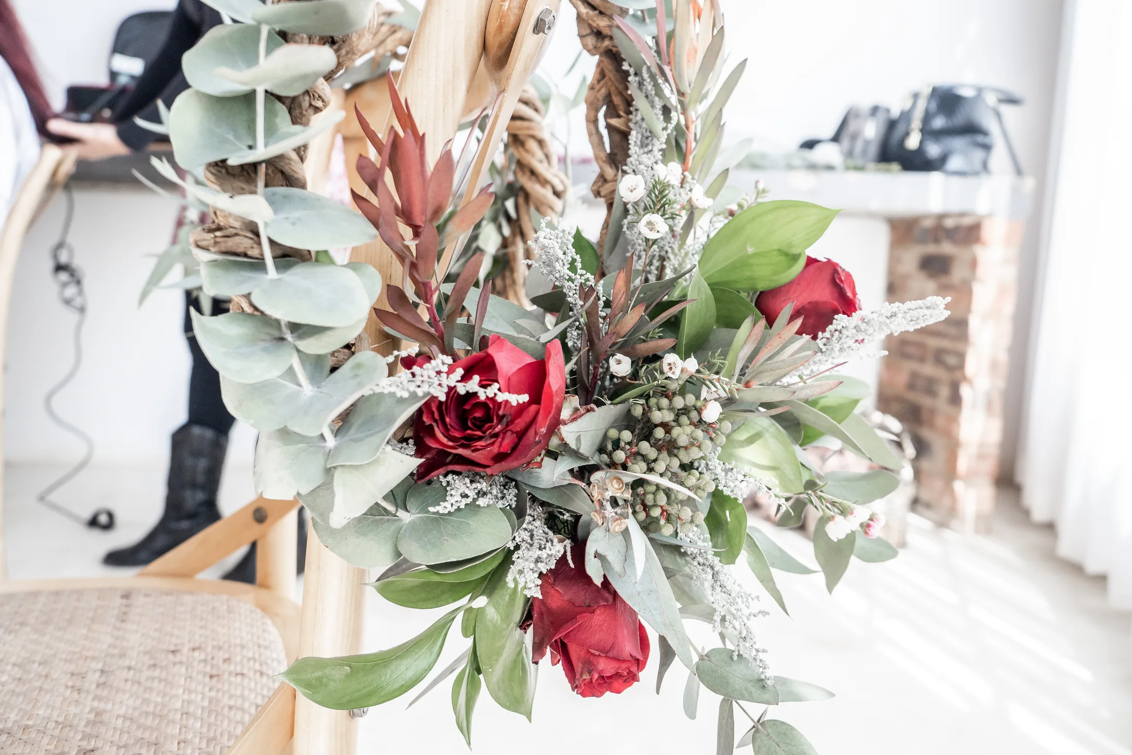 Melanie’s burgundy and cream bridal bouquet
