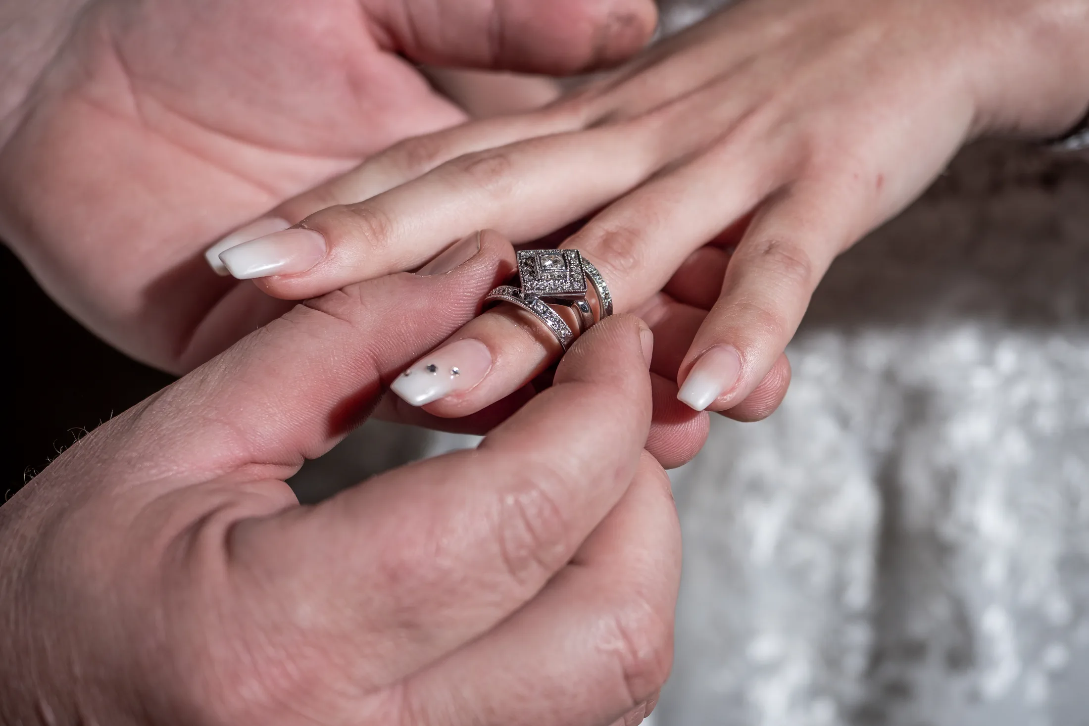Close view of the wedding rings during the ceremony