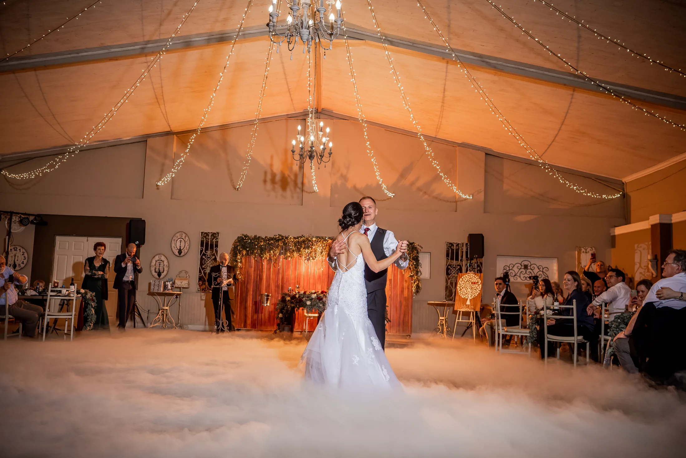 Billy and Karen sharing their first dance in the reception room