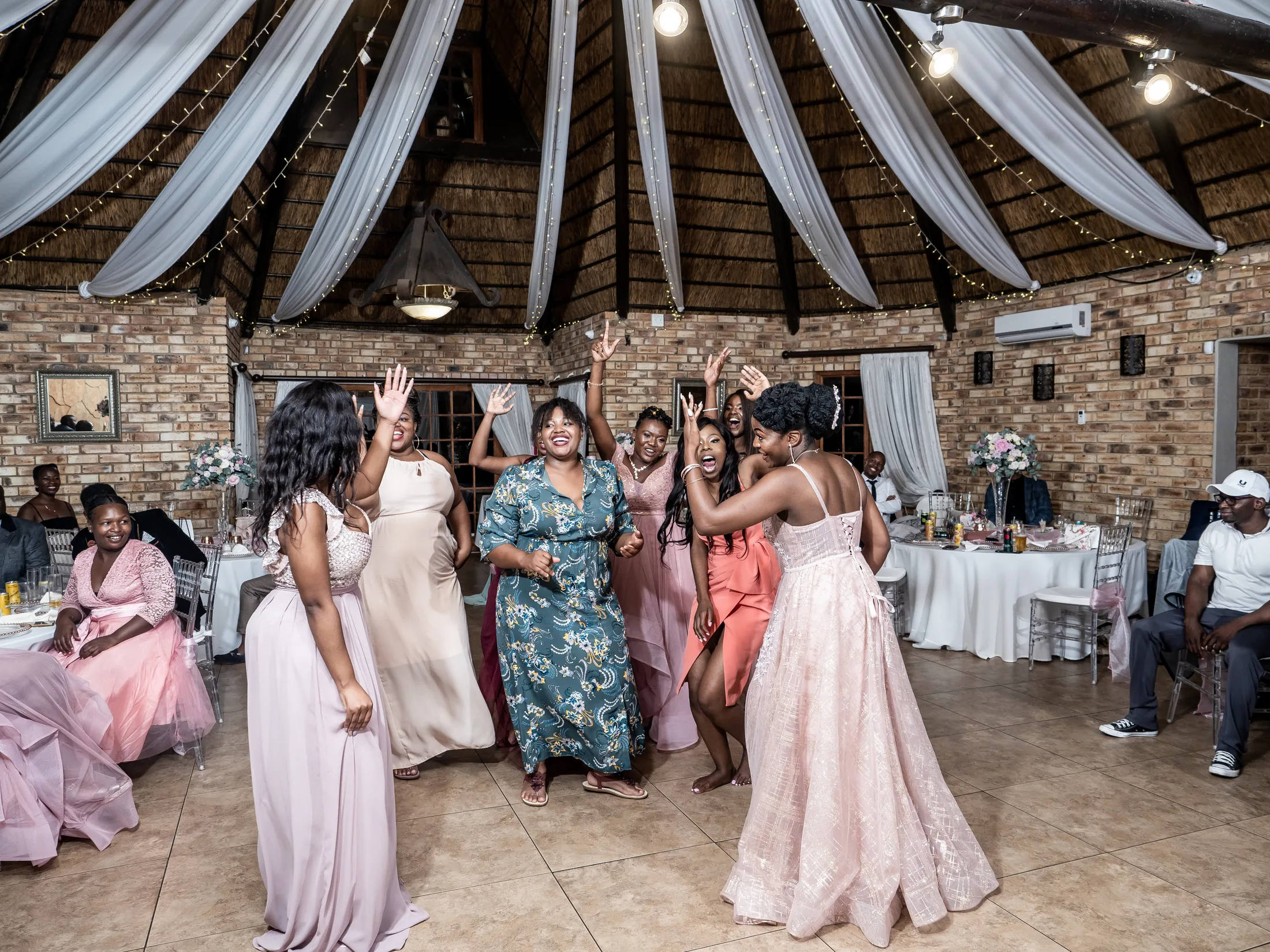 Guests dancing at Dumi and Karabo’s wedding