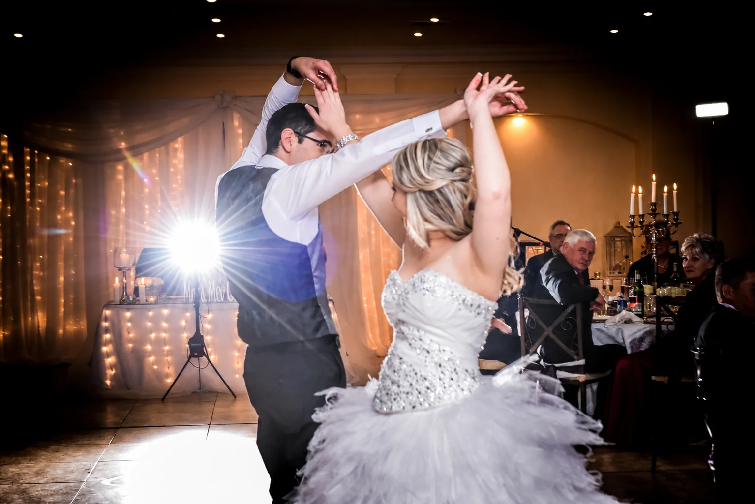 Ettienne and Dorme dancing at their reception
