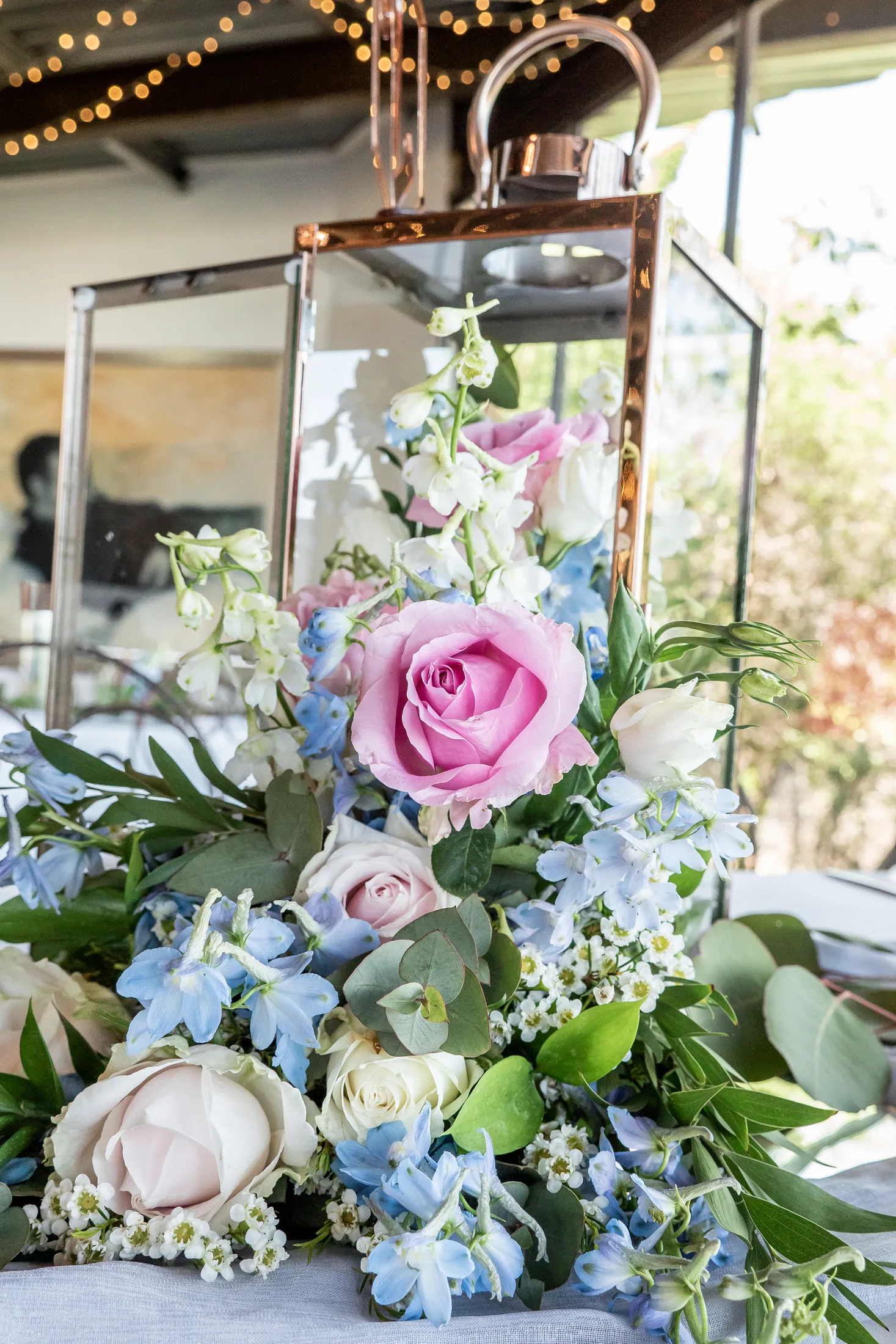 Wedding flowers in blush, white and blue